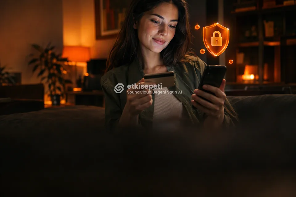 Kart ve telefonla güvenli ödeme yapan bir kullanıcı