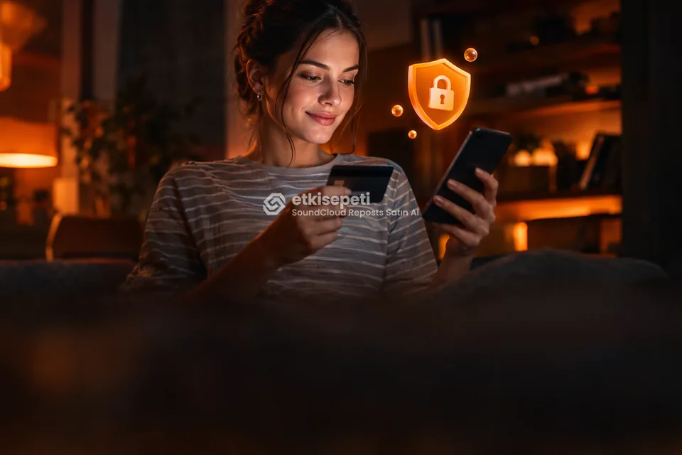 Kart ve telefonla güvenli ödeme yapan bir kullanıcı