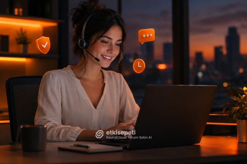 Destek uzmanı SoundCloud Yorum siparişlerini panelden takip ediyor