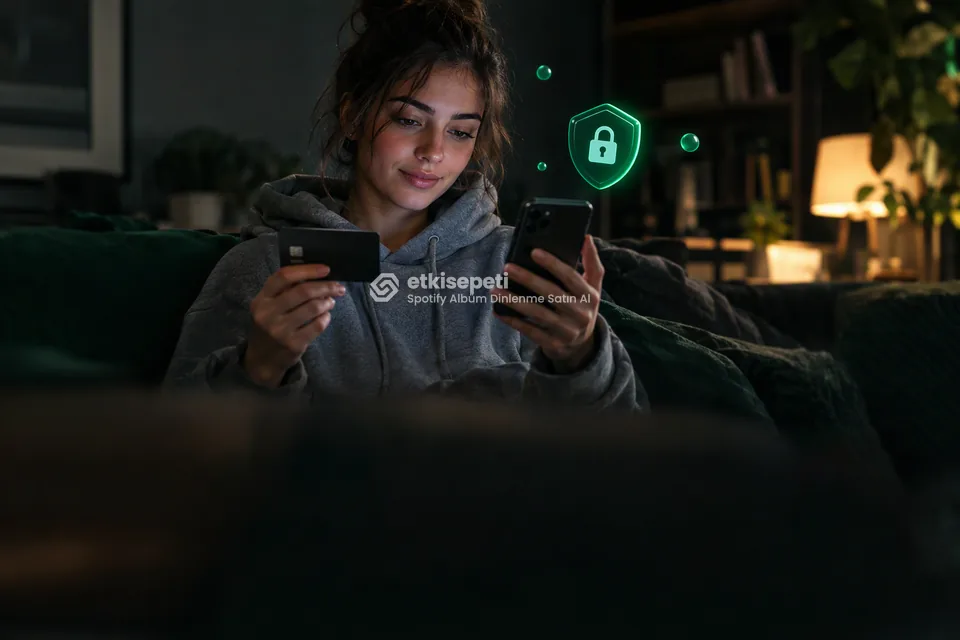 Kart ve telefonla güvenli ödeme yapan bir kullanıcı