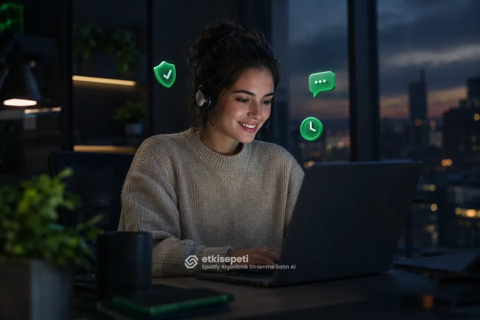 Destek uzmanı Spotify Algoritmik Dinlenme siparişlerini panelden takip ediyor