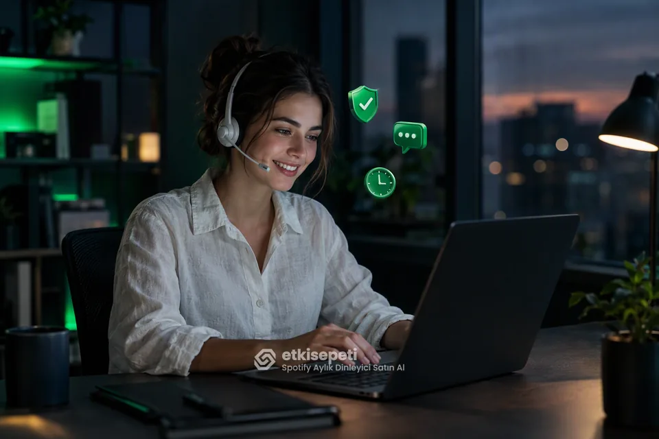 Destek uzmanı Spotify Aylık Dinleyici siparişlerini panelden takip ediyor