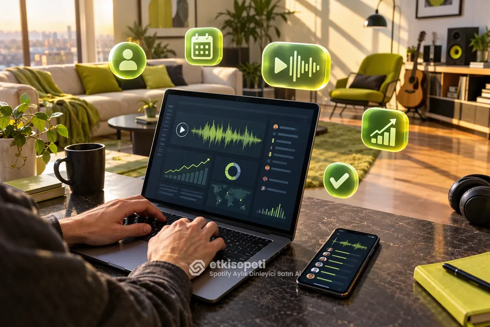 Spotify Aylık Dinleyici Satın Al için tekil dinleyici ve toplam dinlenme farkını anlatan görsel