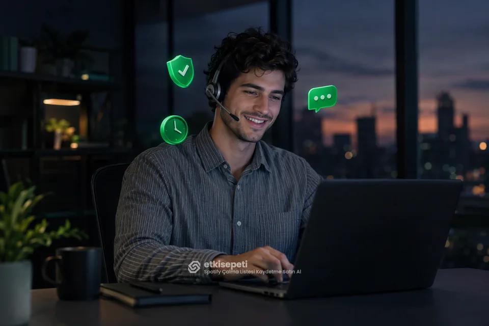 Destek uzmanı Spotify Çalma Listesi Kaydetme siparişlerini panelden takip ediyor
