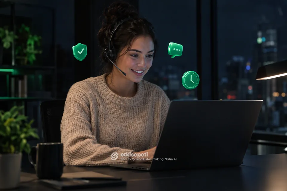 Destek uzmanı Spotify Çalma Listesi Takipçi siparişlerini panelden takip ediyor