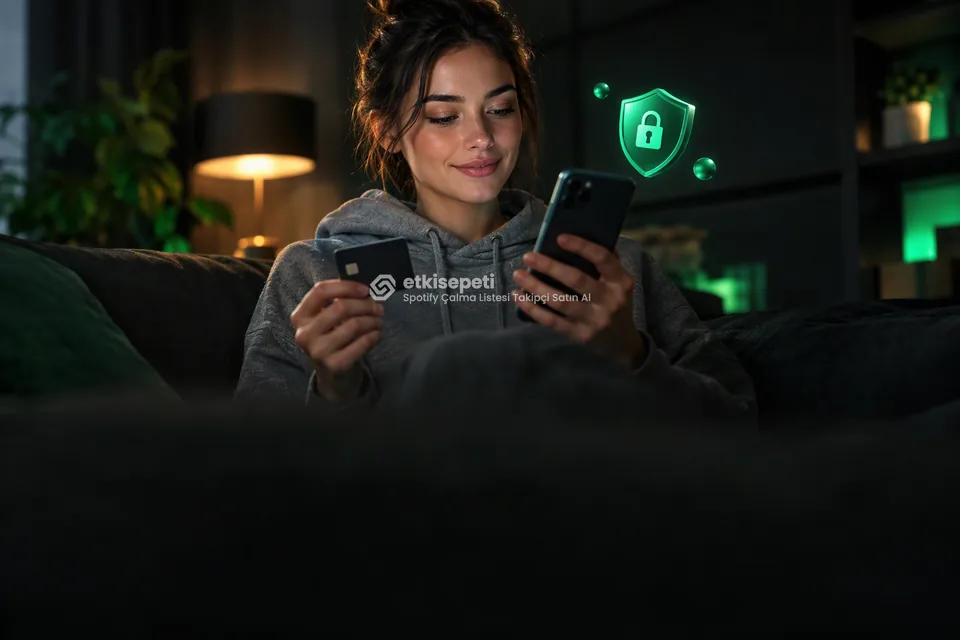 Kart ve telefonla güvenli ödeme yapan bir kullanıcı