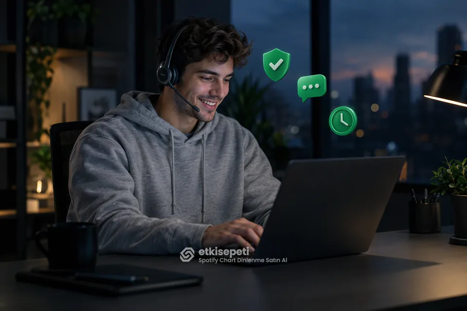 Destek uzmanı Spotify Chart Dinlenme siparişlerini panelden takip ediyor