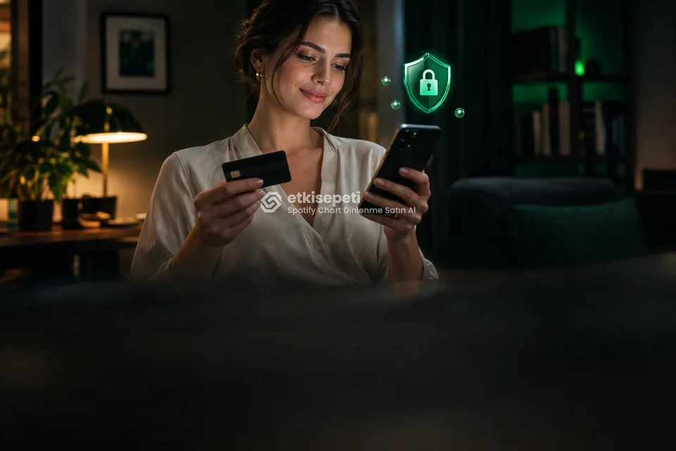 Kart ve telefonla güvenli ödeme yapan bir kullanıcı