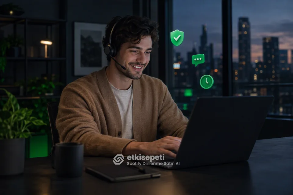 Destek uzmanı Spotify Dinlenme siparişlerini panelden takip ediyor