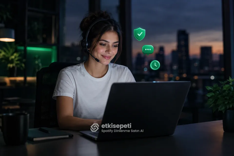 Destek uzmanı Spotify Dinlenme siparişlerini panelden takip ediyor