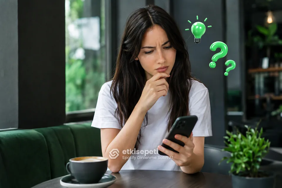Spotify Dinlenme satın almadan önce sorularını düşünen bir kullanıcı