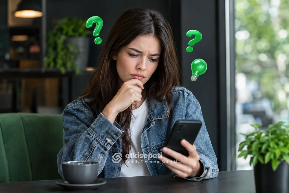Spotify Dinlenme satın almadan önce sorularını düşünen bir kullanıcı