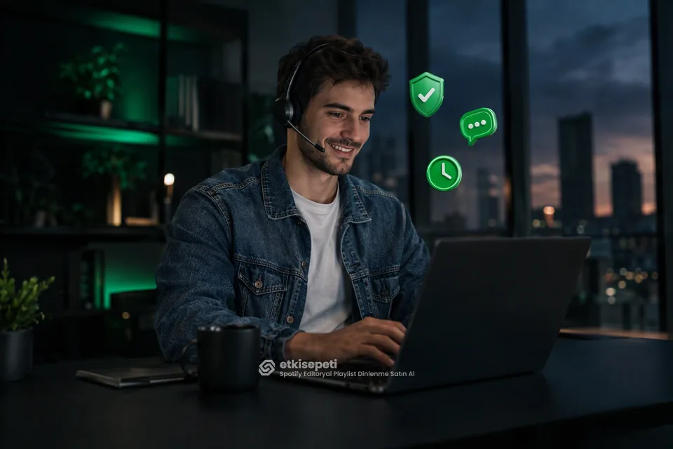 Destek uzmanı Spotify Editoryal Playlist Dinlenme siparişlerini panelden takip ediyor