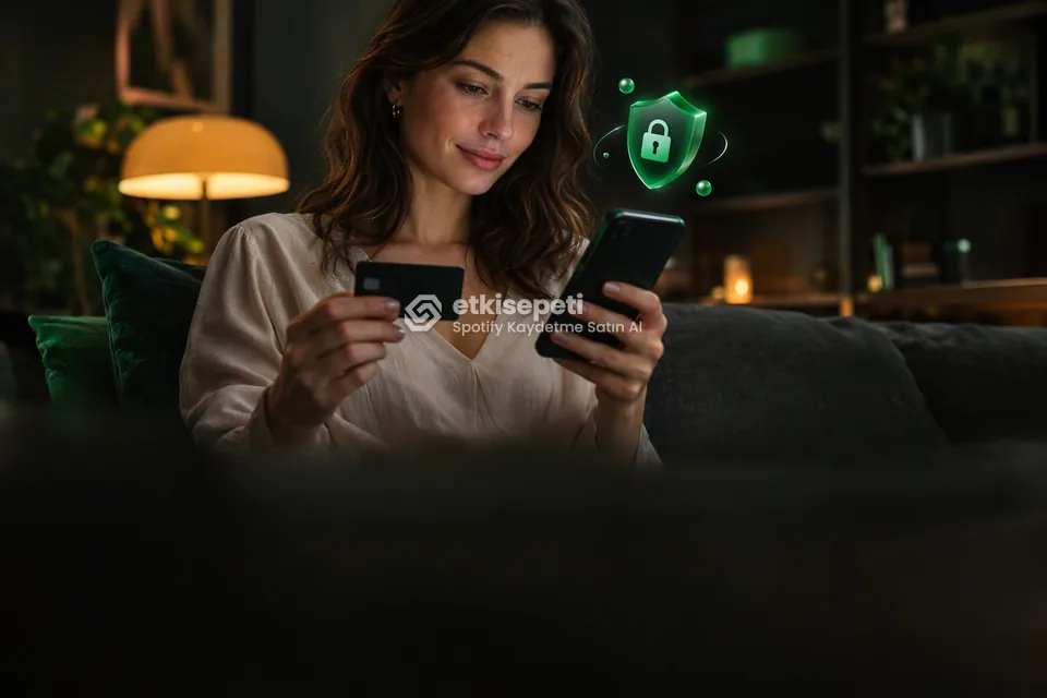 Kart ve telefonla güvenli ödeme yapan bir kullanıcı