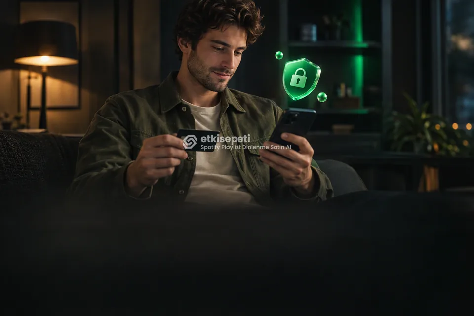 Kart ve telefonla güvenli ödeme yapan bir kullanıcı