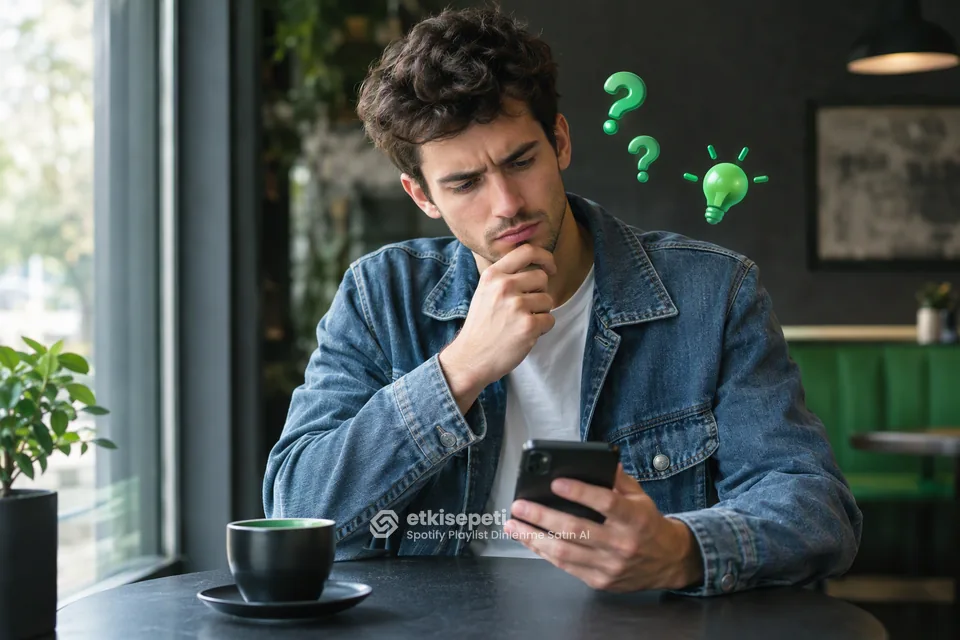 Spotify Playlist Dinlenme satın almadan önce sorularını düşünen bir kullanıcı