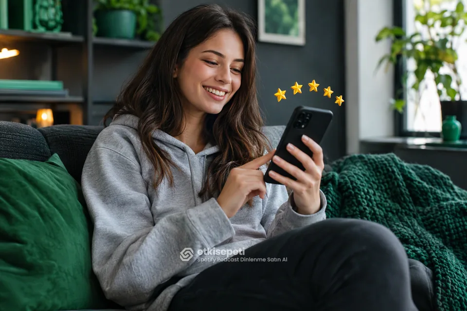 Spotify Podcast Dinlenme hizmetini değerlendiren memnun bir kullanıcı