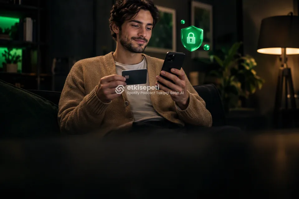 Kart ve telefonla güvenli ödeme yapan bir kullanıcı