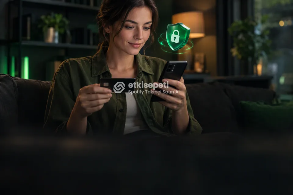 Kart ve telefonla güvenli ödeme yapan bir kullanıcı