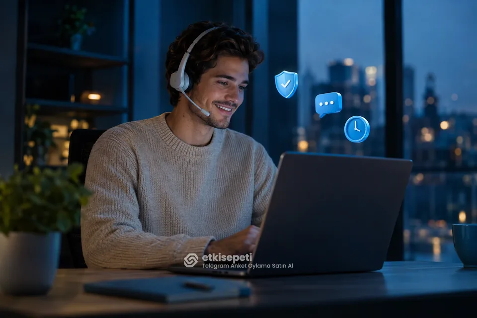 Destek uzmanı Telegram Anket Oylama siparişlerini panelden takip ediyor