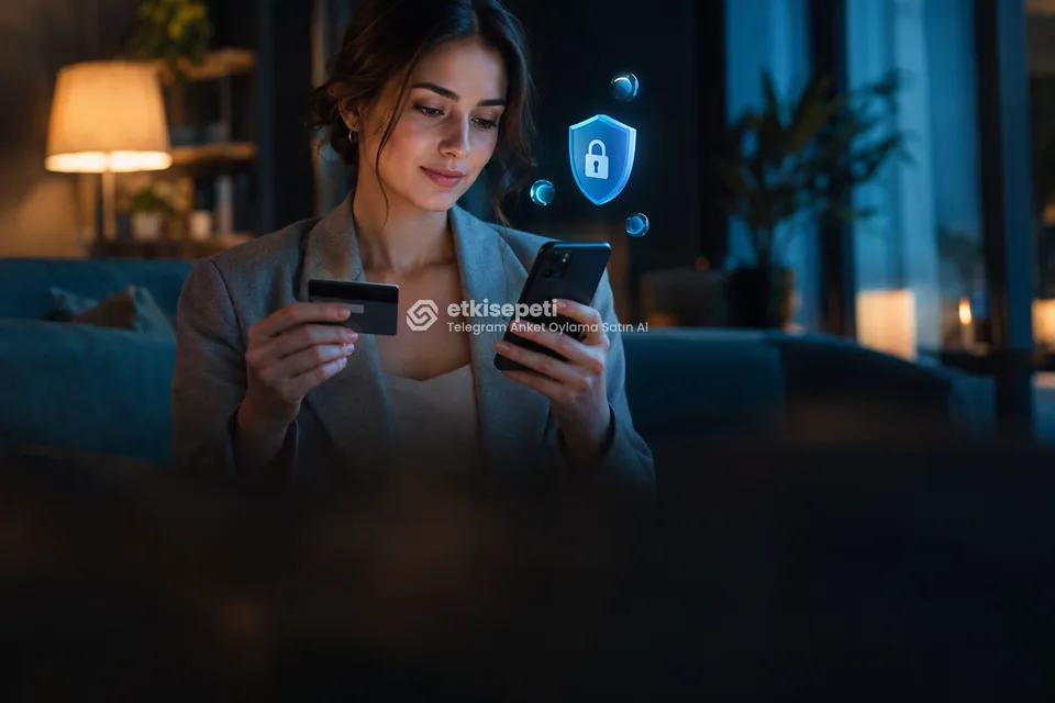 Kart ve telefonla güvenli ödeme yapan bir kullanıcı