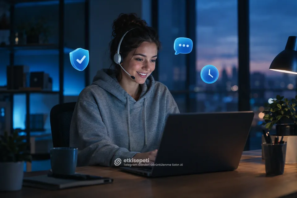 Destek uzmanı Telegram Gönderi Görüntülenme siparişlerini panelden takip ediyor