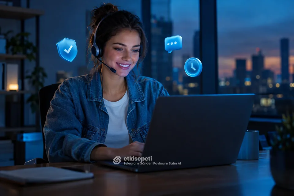 Destek uzmanı Telegram Gönderi Paylaşım siparişlerini panelden takip ediyor