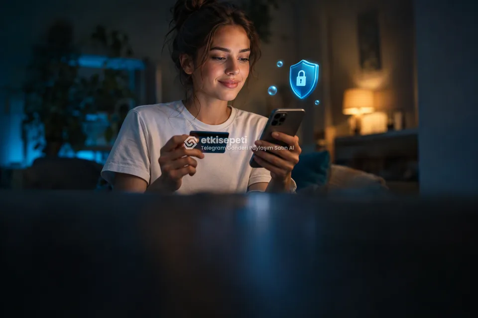 Kart ve telefonla güvenli ödeme yapan bir kullanıcı