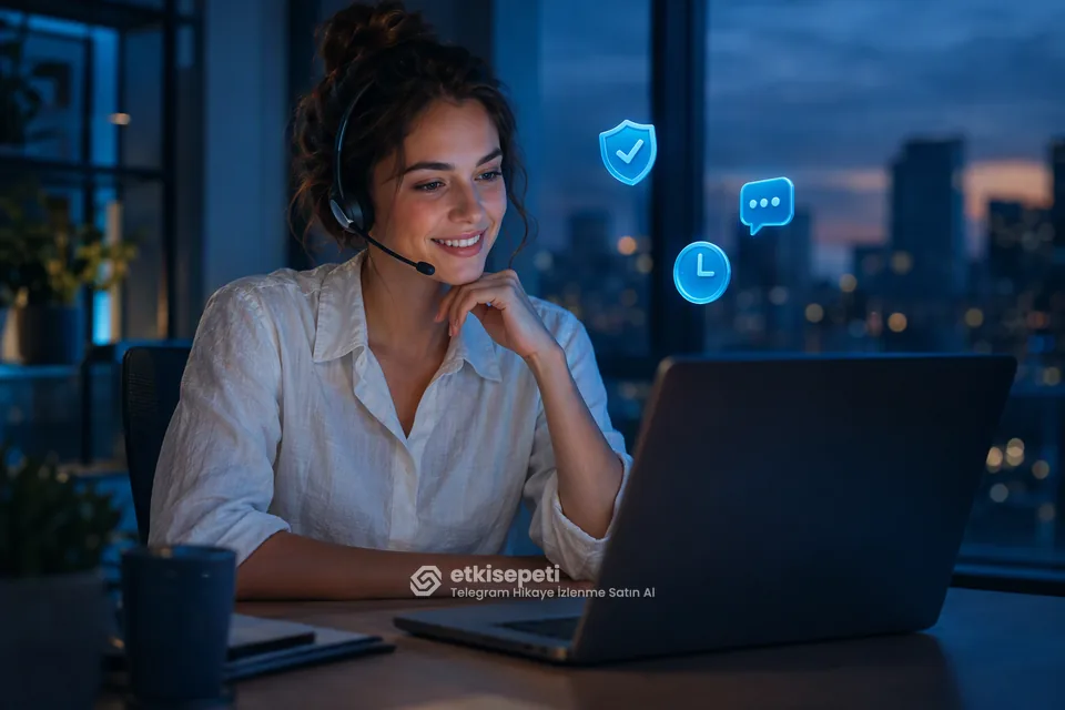 Destek uzmanı Telegram Hikaye İzlenme siparişlerini panelden takip ediyor