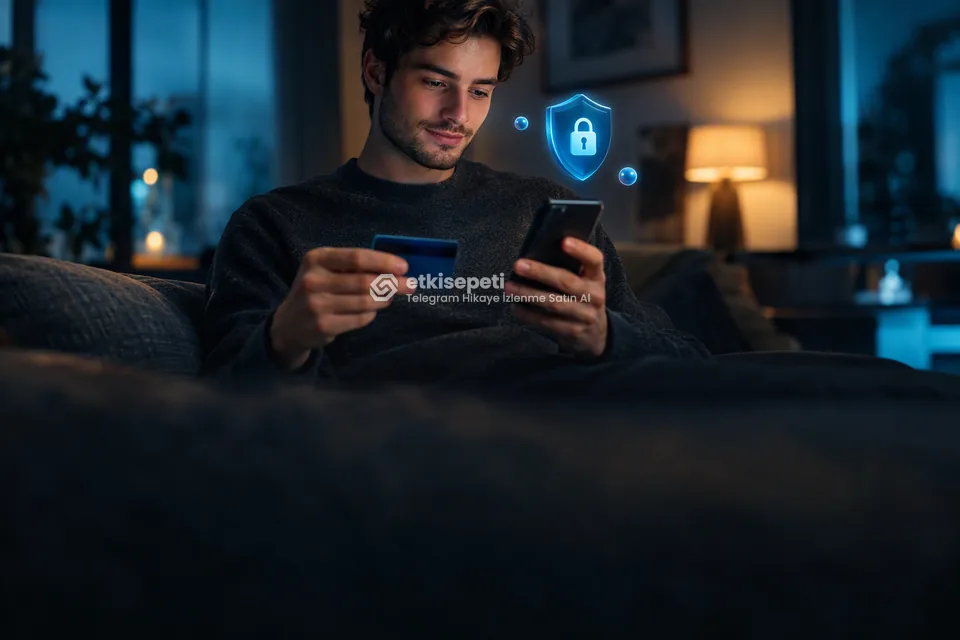 Kart ve telefonla güvenli ödeme yapan bir kullanıcı