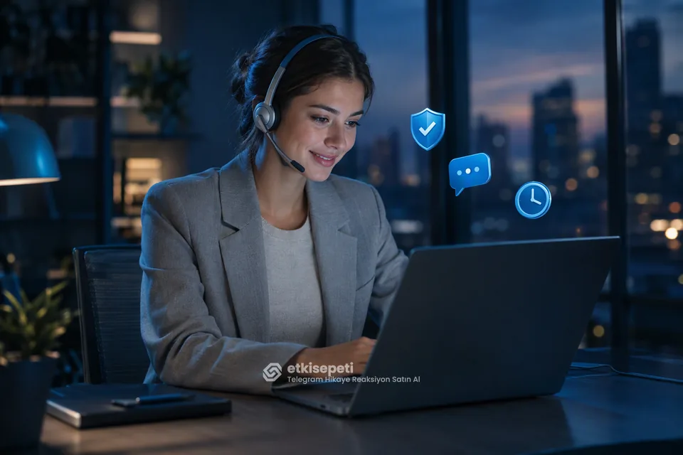 Destek uzmanı Telegram Hikaye Reaksiyon siparişlerini panelden takip ediyor
