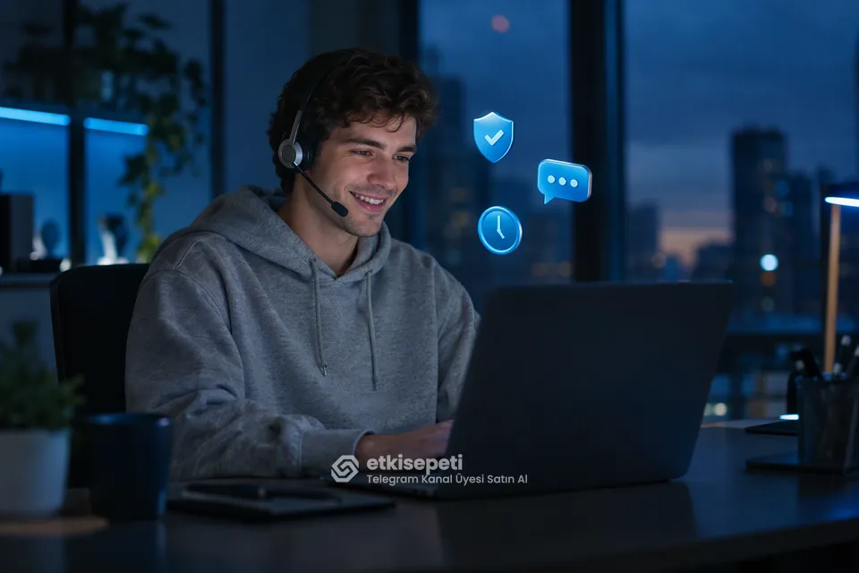 Destek uzmanı Telegram Kanal Üyesi siparişlerini panelden takip ediyor