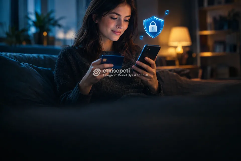 Kart ve telefonla güvenli ödeme yapan bir kullanıcı