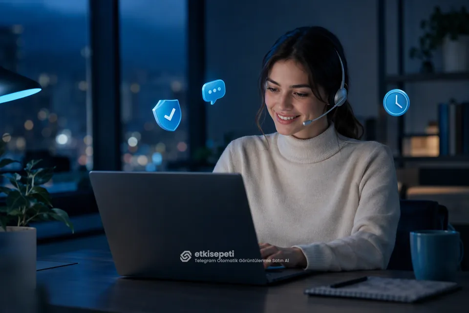 Destek uzmanı Telegram Otomatik Görüntülenme siparişlerini panelden takip ediyor