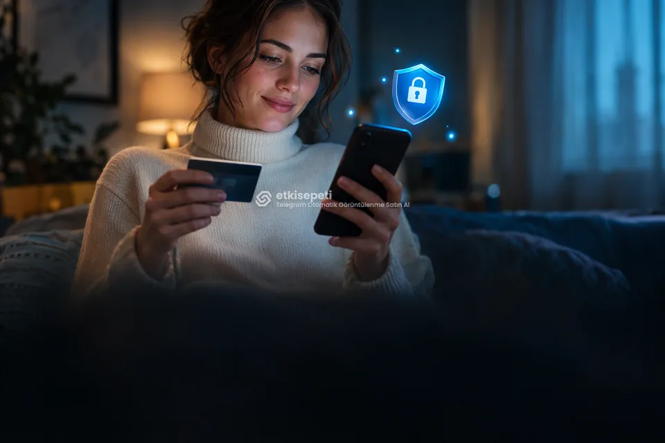 Kart ve telefonla güvenli ödeme yapan bir kullanıcı