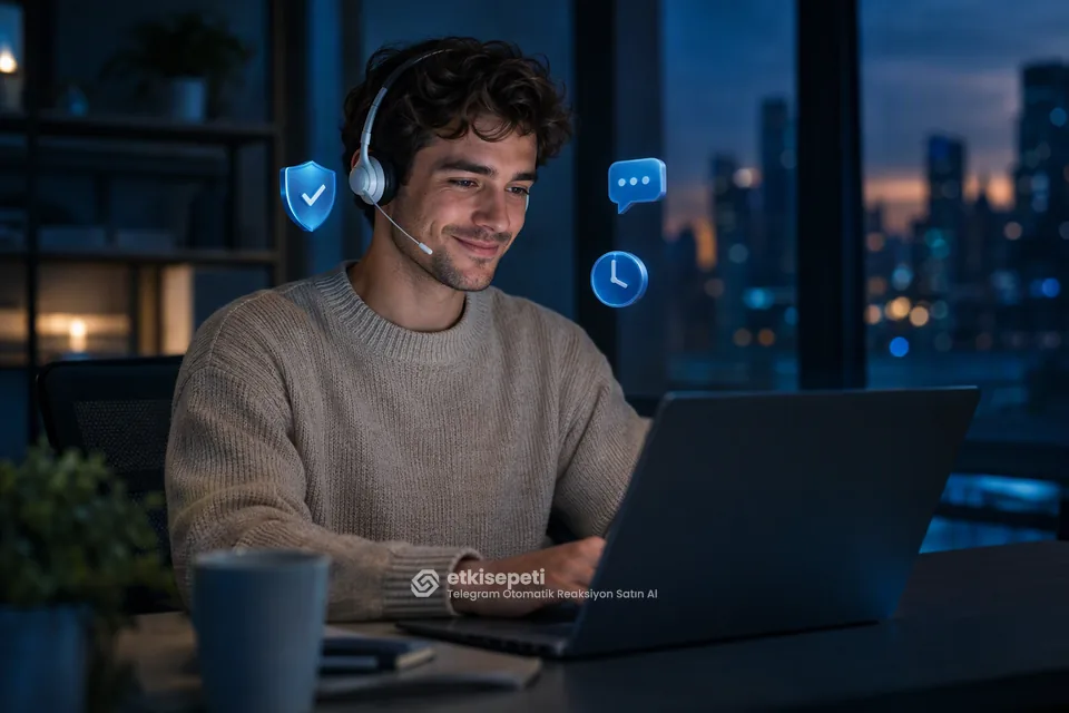 Destek uzmanı Telegram Otomatik Reaksiyon siparişlerini panelden takip ediyor