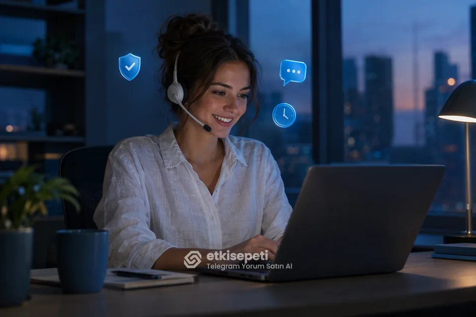 Destek uzmanı Telegram Yorum siparişlerini panelden takip ediyor