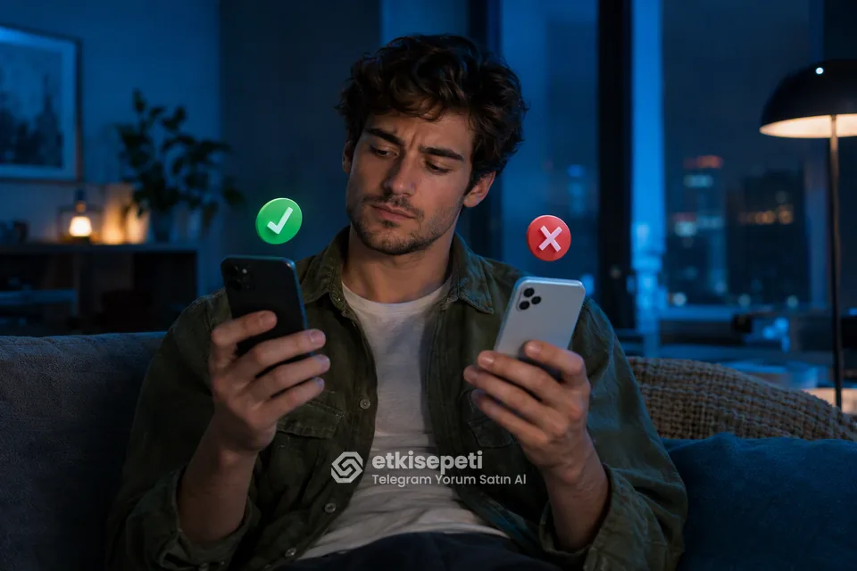 İki seçeneği karşılaştırarak Telegram Yorum için site seçen bir kullanıcı