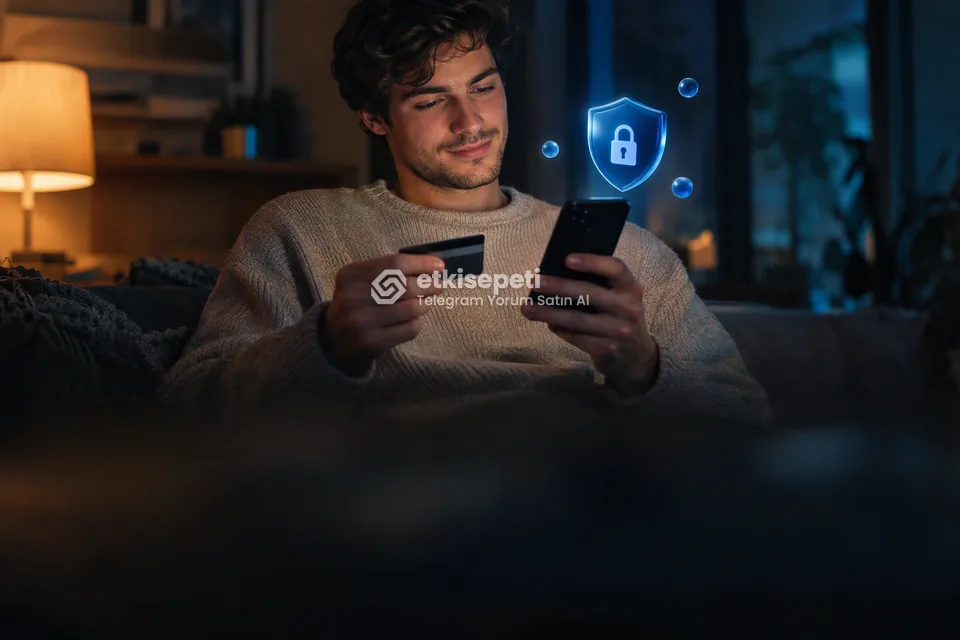 Kart ve telefonla güvenli ödeme yapan bir kullanıcı