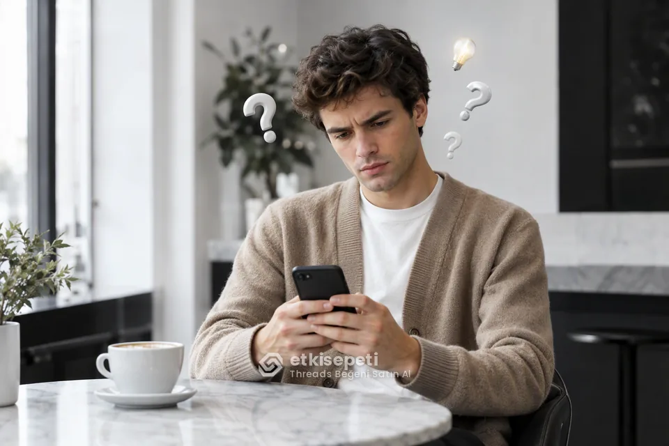 Threads Beğeni satın almadan önce sorularını düşünen bir kullanıcı