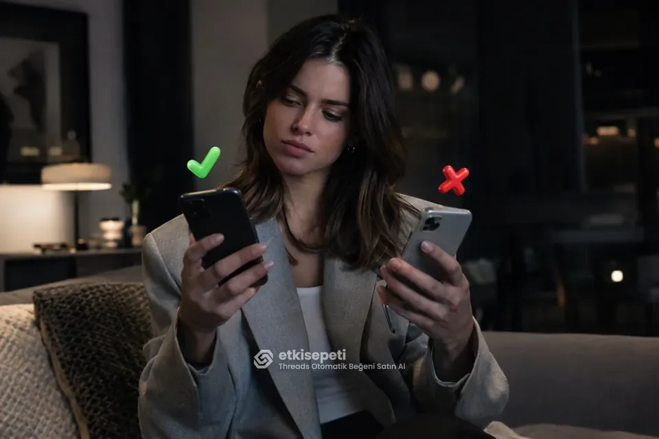 İki seçeneği karşılaştırarak Threads Otomatik Beğeni için site seçen bir kullanıcı