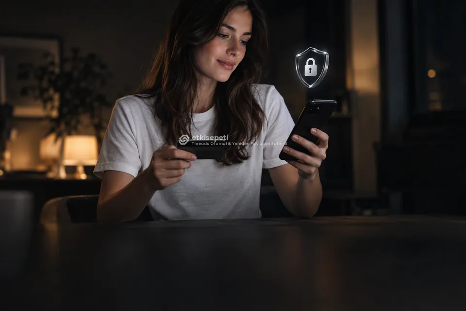 Kart ve telefonla güvenli ödeme yapan bir kullanıcı