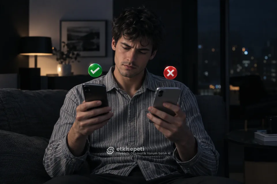 İki seçeneği karşılaştırarak Threads Otomatik Yorum için site seçen bir kullanıcı