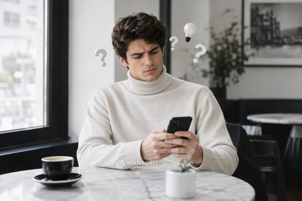 Threads Otomatik Yorum satın almadan önce sorularını düşünen bir kullanıcı
