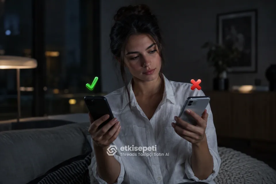 İki seçeneği karşılaştırarak Threads Takipçi için site seçen bir kullanıcı