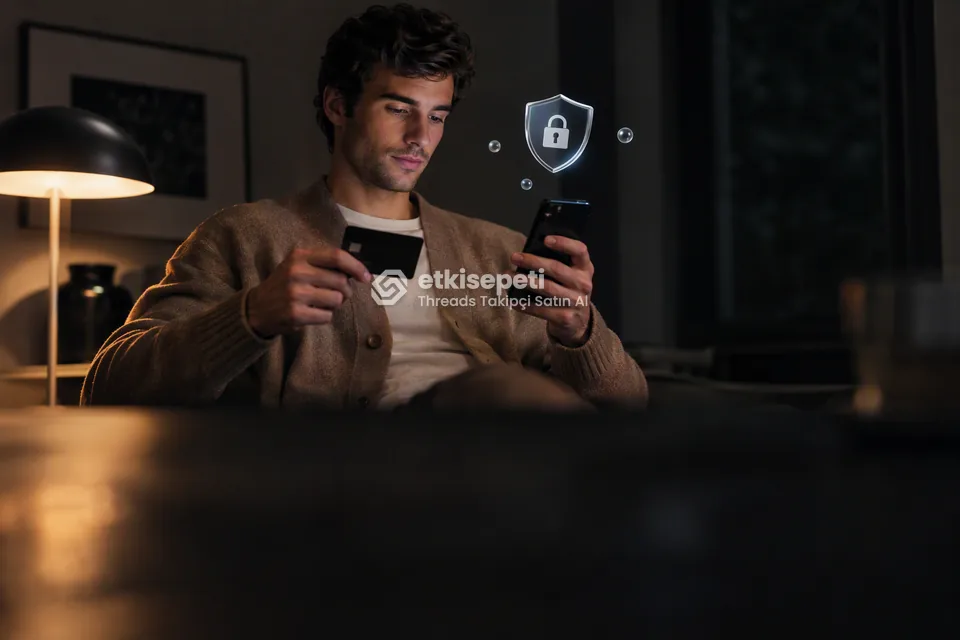 Kart ve telefonla güvenli ödeme yapan bir kullanıcı