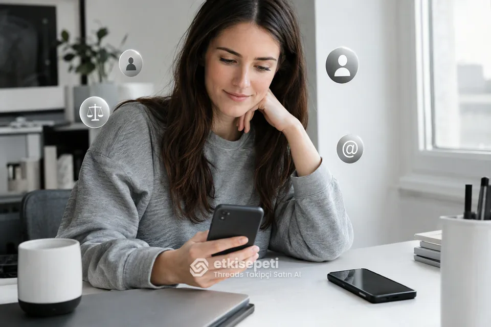 Threads takipçi satın al öncesi telefonunda Threads ve Instagram profillerini yan yana karşılaştıran bir içerik üreticisi