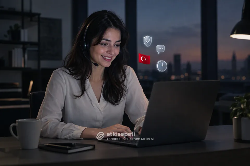 Destek uzmanı Threads Türk Yorum siparişlerini panelden takip ediyor
