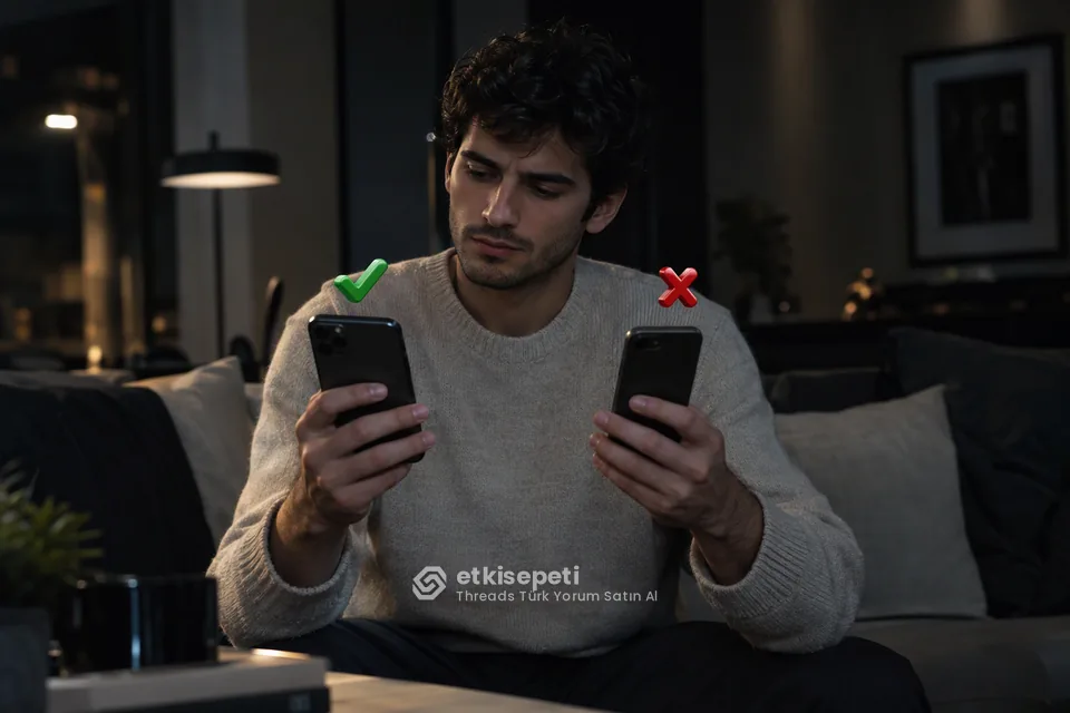İki seçeneği karşılaştırarak Threads Türk Yorum için site seçen bir kullanıcı