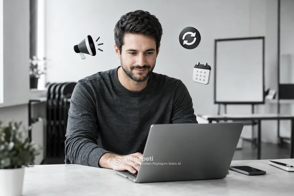 Threads yeniden paylaşım satın al hizmetini etkinlik duyurusu gönderisi için kullanan küçük bir topluluk yöneticisi